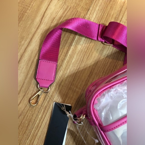 Pink piping trim Clear transparent crossbody camera bag wide adjustable bag - Picture 4 of 10